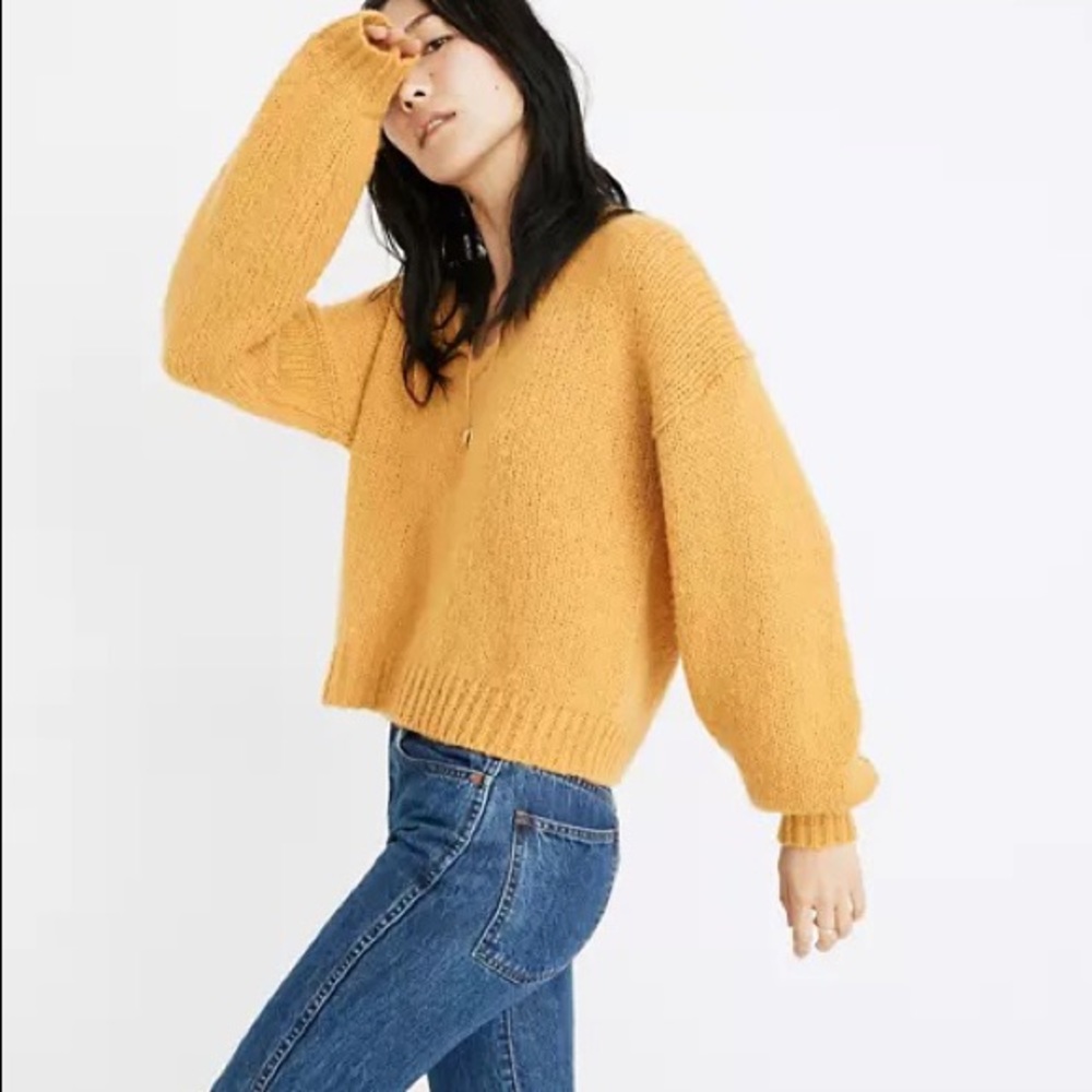 Madewell mustard knit balloon sleeve sweater